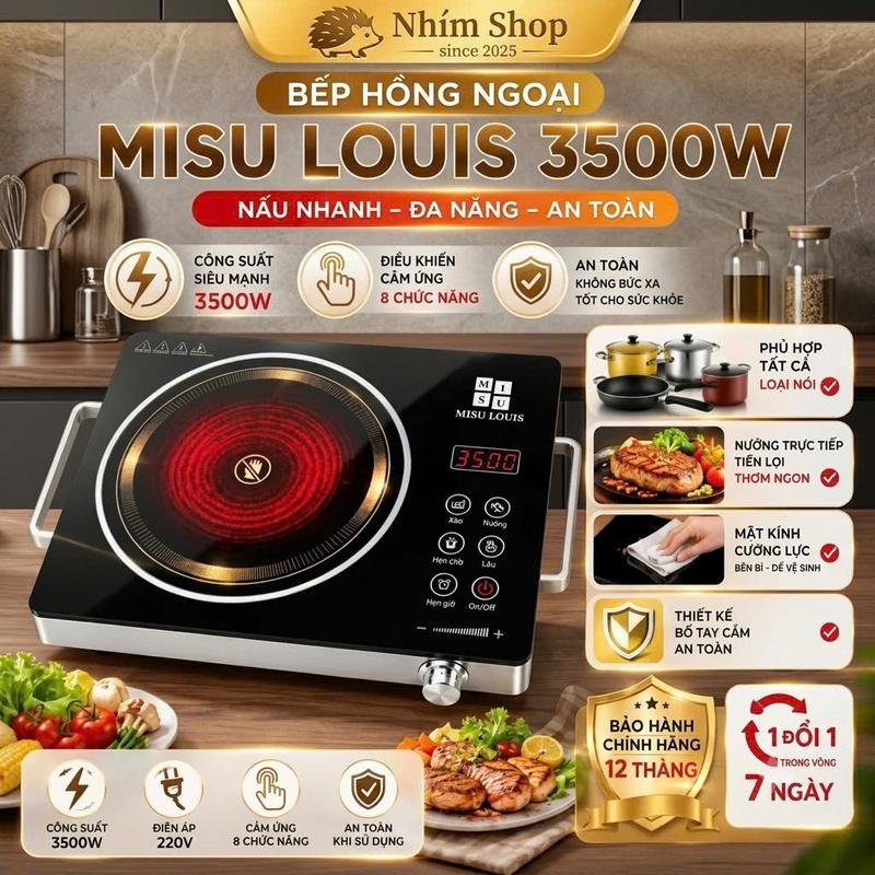 BẾP HỒNG NGOẠI MISU LOUIS 3500W CẢM ỨNG,BẾP GỐM ĐIỆN CÓ ĐÈN LED