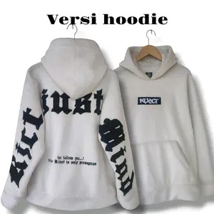 Hoodie sherpa dan jaket sherpa riject just mind Bordir Hitam Putih   Pria dan wanita Keren Lembut Tebal