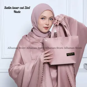 Alhanan - Mukena Dewasa Satin Silk Premium Travel Jumbo Traveling Laser Cut 2in1