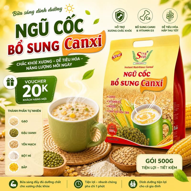 Ngũ Cốc Canxi Sing Việt x2 Canxi Tốt Cho Xương Khớp & Sức Khỏe Năng Lượng Mỗi Buổi Sáng 500g