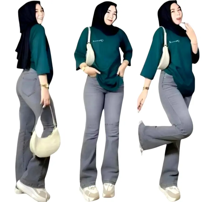 Celana Jeans Highwaist Cutbray Wanita Bawahan Panjang Cewek Dewasa Hitam