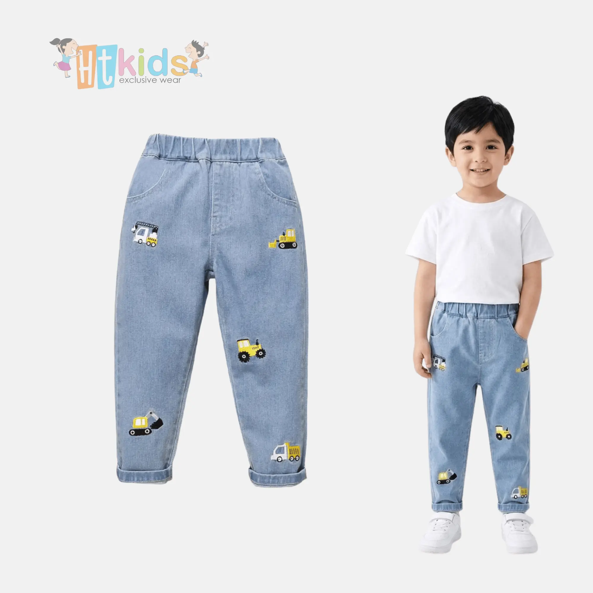 Celana Jeans Panjang Anak Laki-Laki Gambar Beko Traktor Crane Truk Dozer J51 1 - 6 Tahun