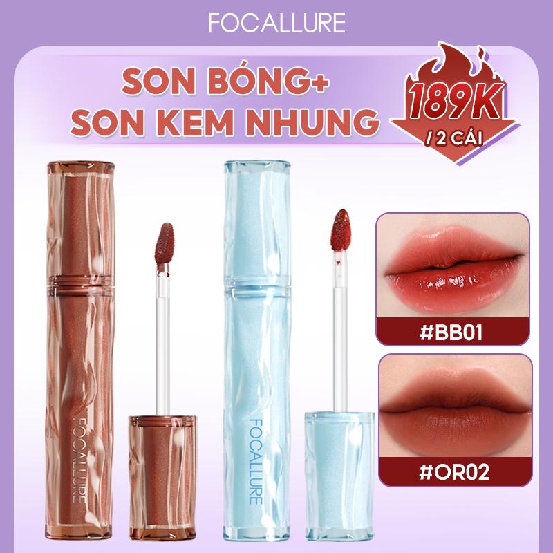 FOCALLURE Combo son tint bóng Pro-juicy căng mọng nước và son tint nhung Velvet mịn mượt bền màu