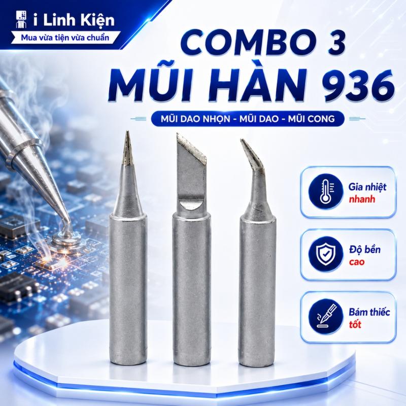 Mũi hàn loại xịn (combo 3 mũi thông dụng) ,936 đầu mỏ thiếc dao chém/ cong/ nhọn gia nhiệt nhanhvc6b1cv12b12cbg5f