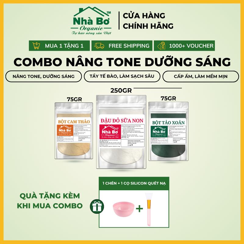 [TẶNG BỘ CHÉN CỌ] Combo 3 Gói Bột [250g Đậu Đỏ Sữa Non+ 75g Tảo Xoắn + 75g Cam Thảo] | Nhà Bơ Organic - Hỗ trợ dưỡng trắng, làm đồng đều màu da, tẩy tế bào cho da mặt và toàn thân