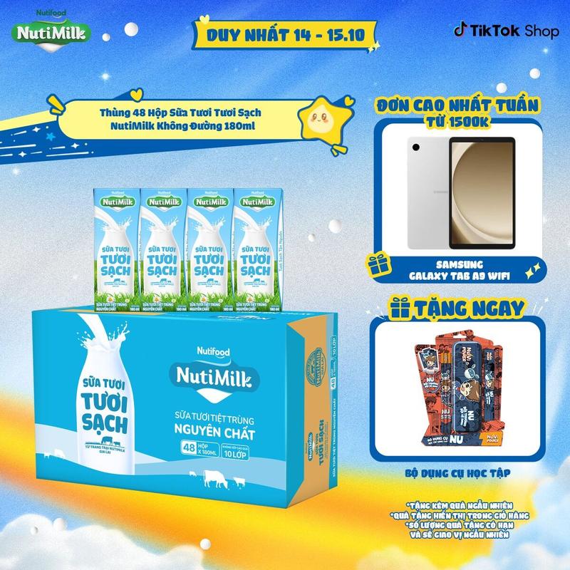 Thùng 48 Hộp Sữa Tươi Tươi Sạch NutiMilk 180ml