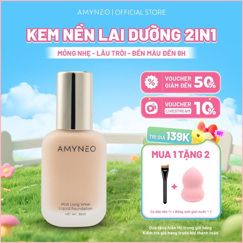[Khuyến mãi sốc] Kem Nền AMYNEO Mist Long Wear Liquid Fondation Kiềm Dầu Lâu Trôi Mỏng Nhẹ Tự Nhiên 30ml