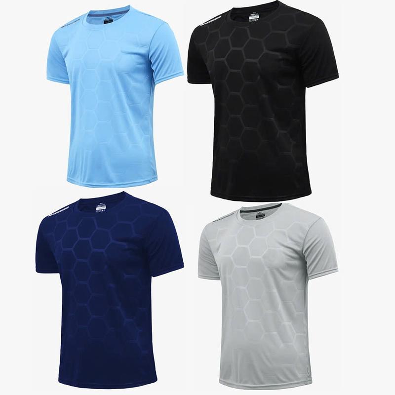 Combo 4 Áo Thun Trơn Cổ Tròn Dập Vân Lục Giác Chất Liệu Mềm Mịn Thoáng Mát Co Giãn Thoải Mái