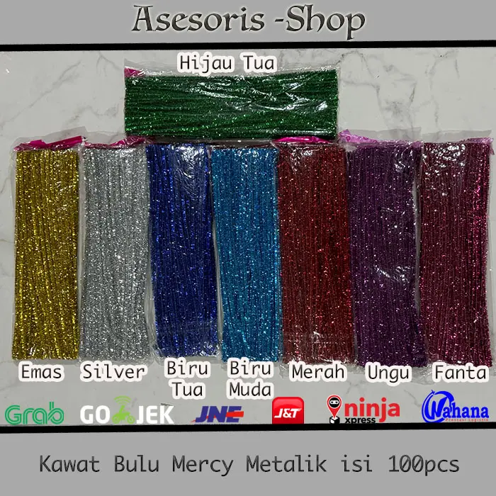 (BACA DESKRIPSI ) Kawat Bulu Souvenir Pipe Cleaner | Kawat Bulu Mercy Polos | Kawat Bulu Mercy Pastel | Kawat Bulu Mercy Metalik Glitter isi 100pcs