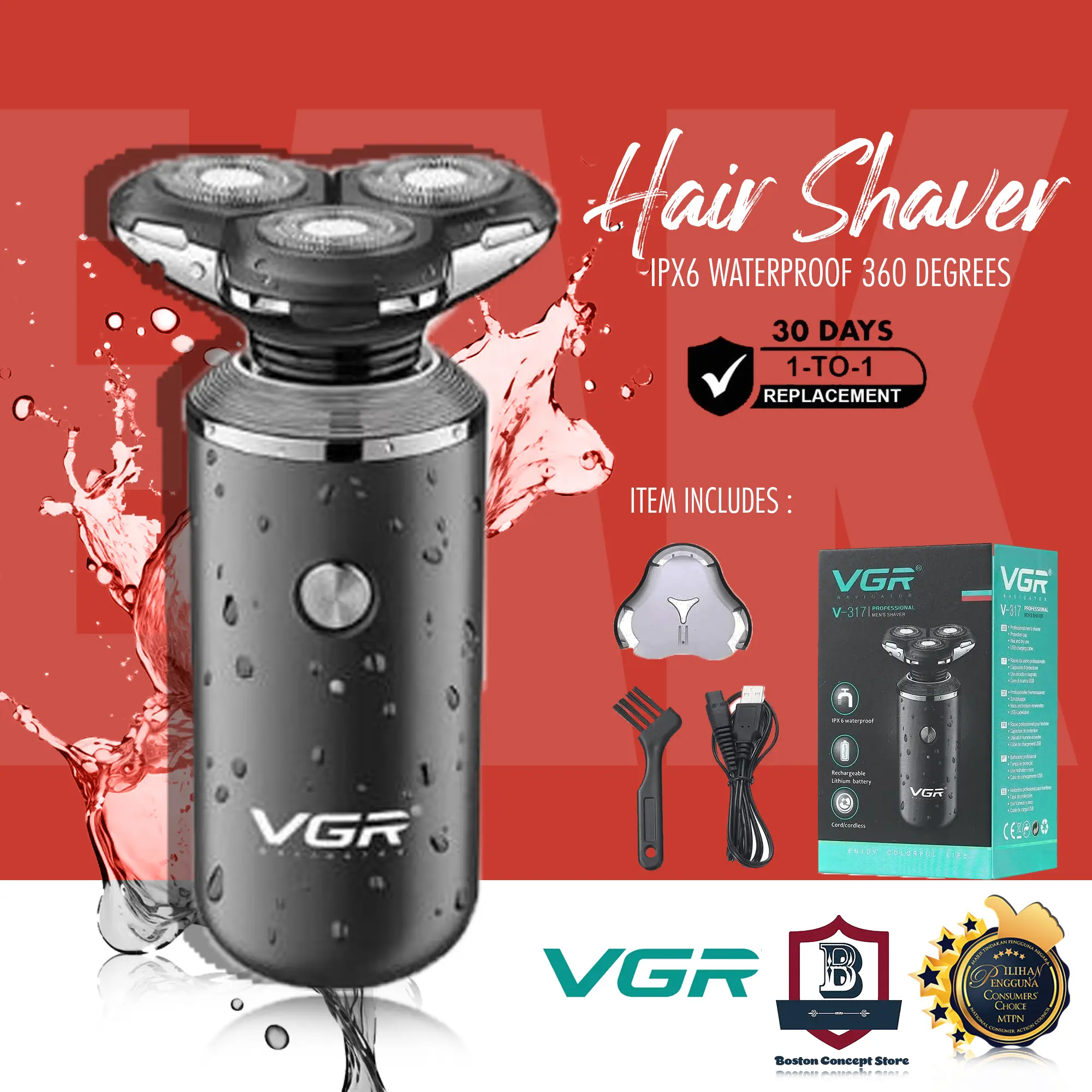 VGR V-317 Shaver IPX6 Rated Waterproof Razor Electric Shaver for Men High Quality Waterproof Shaver Men Shaver