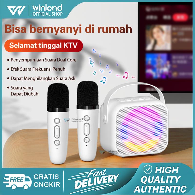 (COD) Winland Speaker Bluetooth Karaoke 2 MIC 1 SET Portable Mini Speaker Bluetooth Bass Wireless Jam speaker listrik 1
