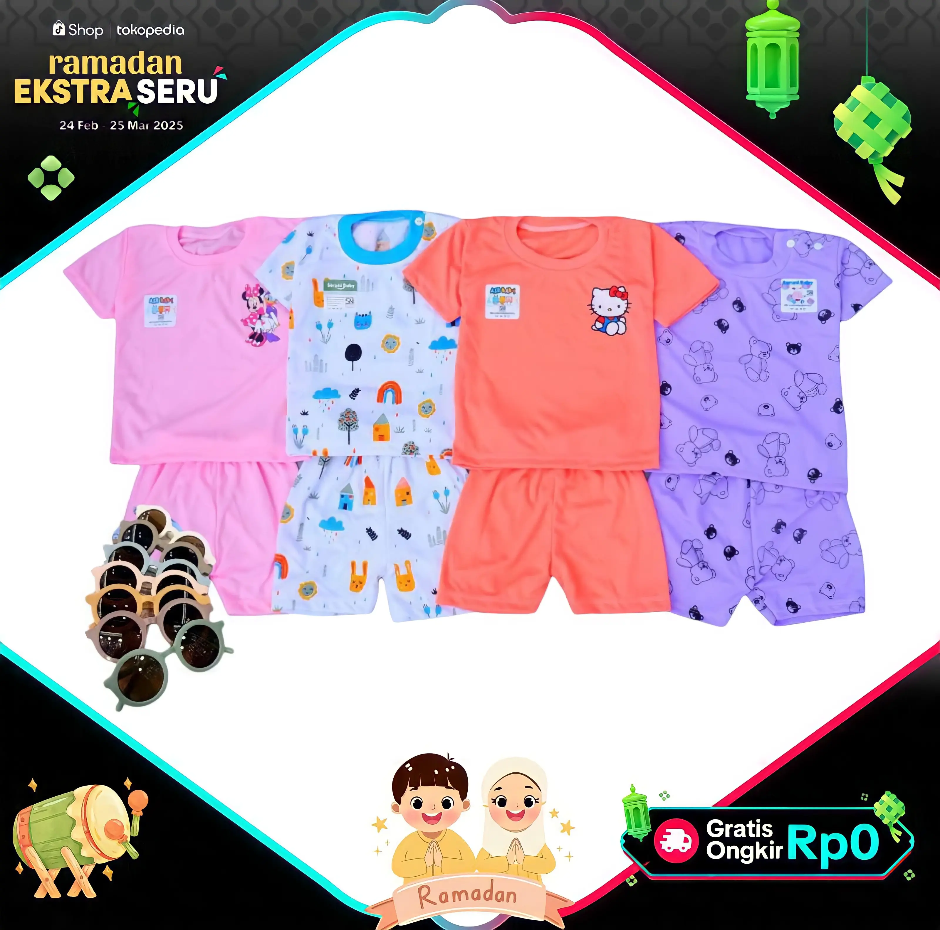 FREE KACAMATA PAKET HEMAT 60RB  DAPAT 4 STEL BAJU BAYI SNI 0-12 BULAN RANDOM MOTIF Bunda Parsel