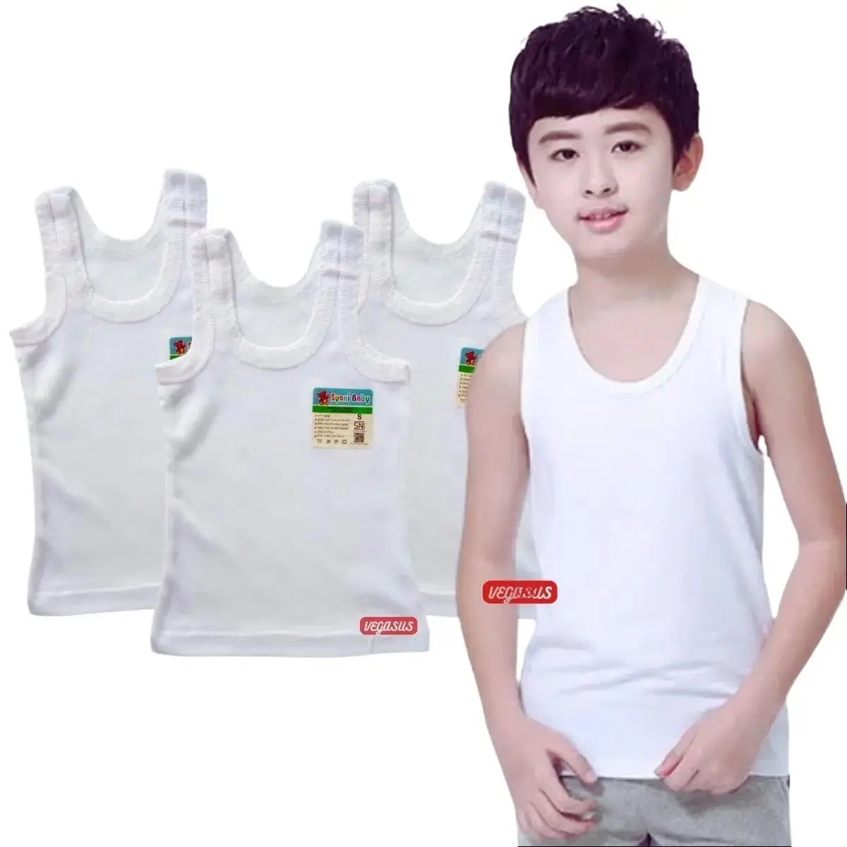 6Pcs Singlet Kaos Dalam Anak Laki Usia 1-15Tahun-Kutang Syani S,M,L,XL,3L,4l,5L,6L Katun Bayi Perempuan Cewek Cowok