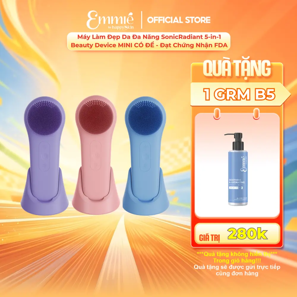 Máy Rửa Mặt Đa Năng chăm sóc da mini chuẩn FDA Emmié SonicRadiant 5-in-1 Beauty Device Deluxe Mini Edition Emmié by Happyskin
