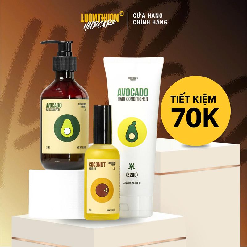 Combo Gội xả Biotin & chống khô xơ: Dầu gội Bơ 280ml + Dầu xả Bơ 280ml + Dưỡng tóc dầu Dừa 100ml