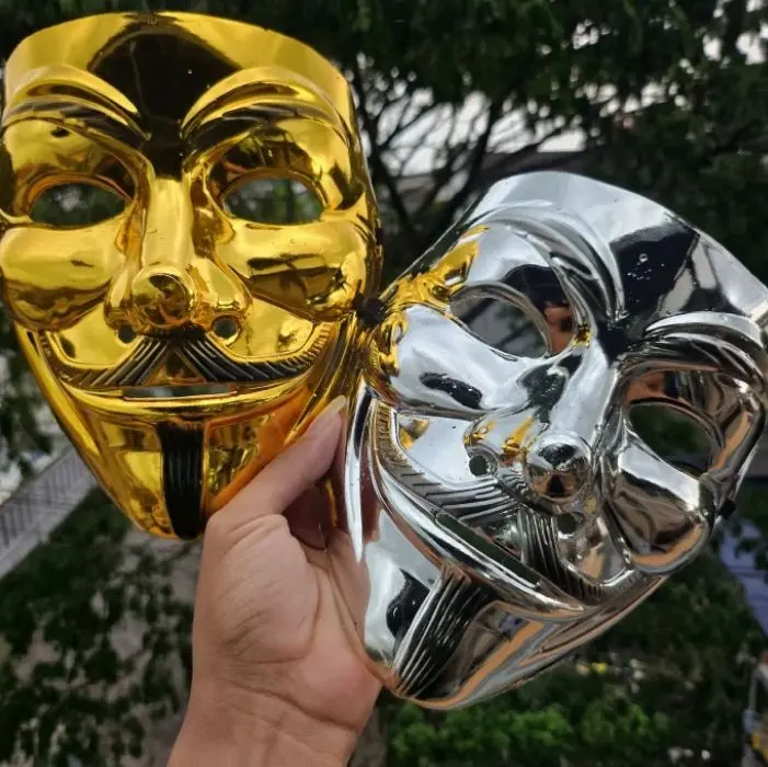 2 PCS Topeng Hacker Vendetta Emas Silver Topeng Keren