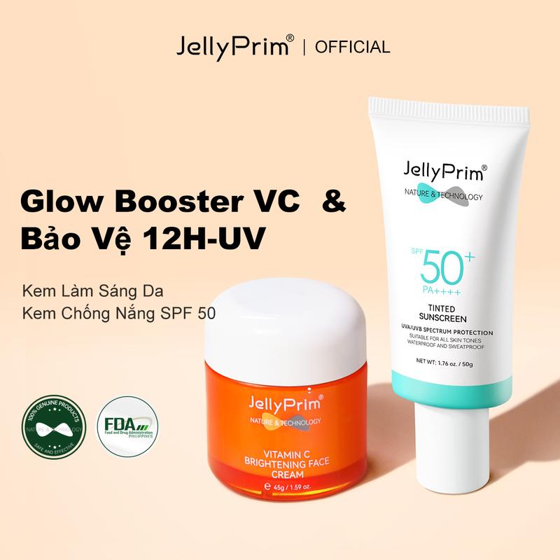 Bộ Dụng Cụ Làm Đẹp Vitamin C Đôi Kem Dưỡng Da Mặt Vitamin C Jellyprim 45g Kem Chống Nắng Có Màu 50g Làm Sáng Và Giảm Vết Thâm SPF50 PA + + +