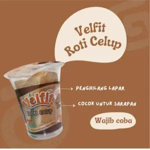 Velfit Es Roti Celup Viral TikTok ECER Cup Snack Siap Minuman Rasa Strawberry Coklat Vanila roti Original Putih Rp.6000 Ice Chocolate Vanilla Cokelat Krim