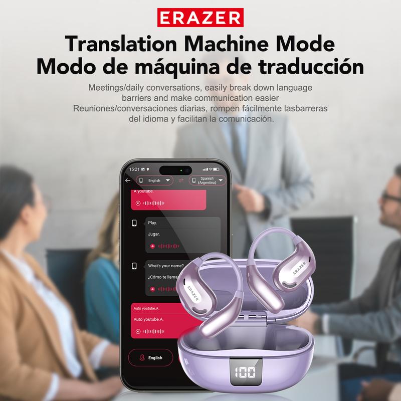 Headset Terjemahan AI ERAZER XT66 Pro Earphone Bluetooth Open Ear Kualitas Suara HiFi Tahan Air IPX5 Dapat Menerjemahkan Ke 134 Bahasa Earbud Nirkabel 1