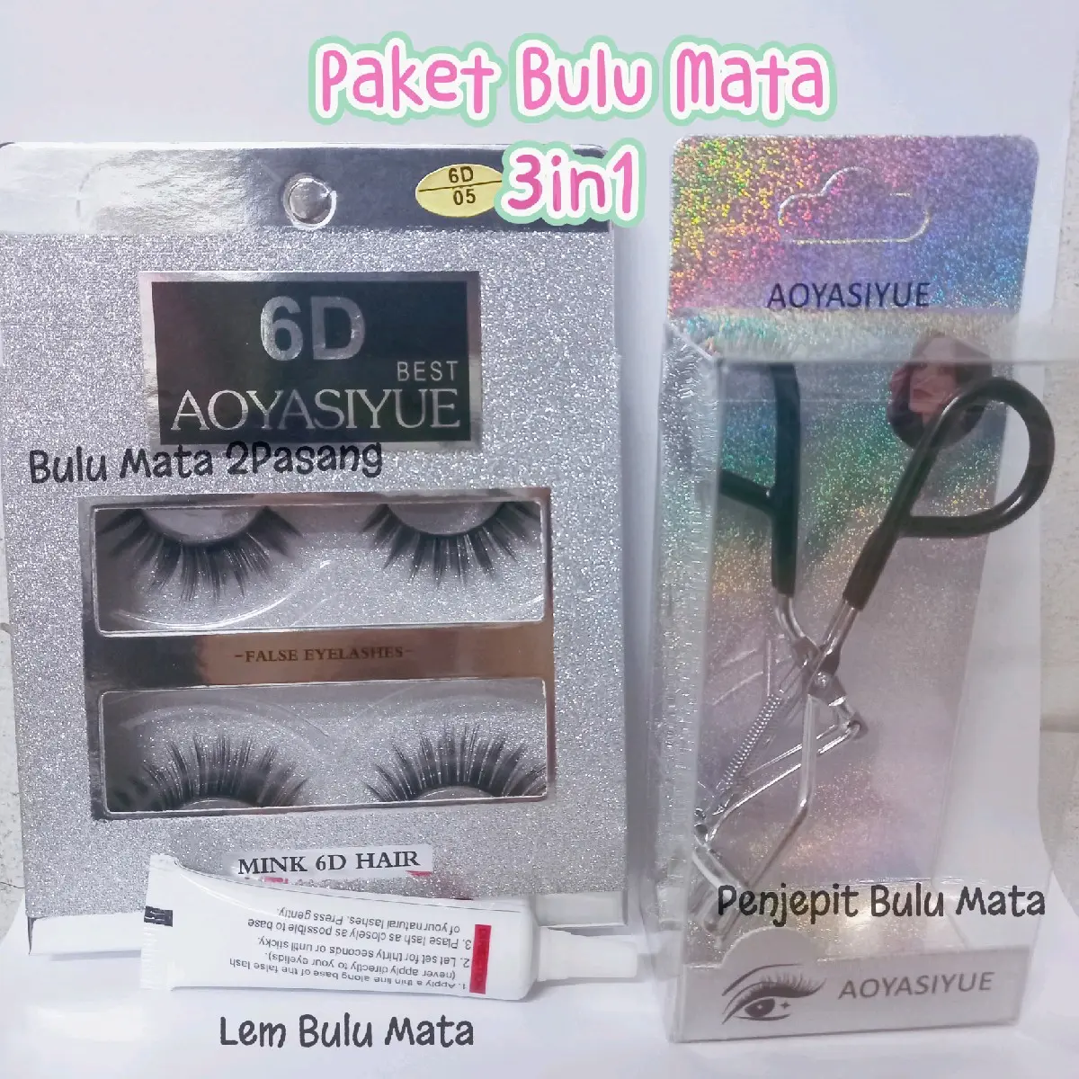 PAKET BULU MATA 2PASANG + PENJEPIT + LEM BULU MATA EYELASH BULUMATA EXTENSION