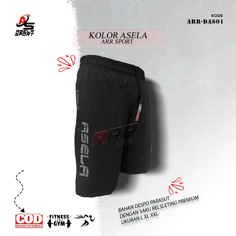 DAS01 Celana Pendek Despo Parasut Sport Elastis Dewasa Celana Pendek Hitam Pria 0