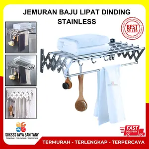 Jemuran Handuk Lipat Dinding Gantungan / Hanger Baju Teleskopik Rak Pengeringan Stainless Steel Anti Karat