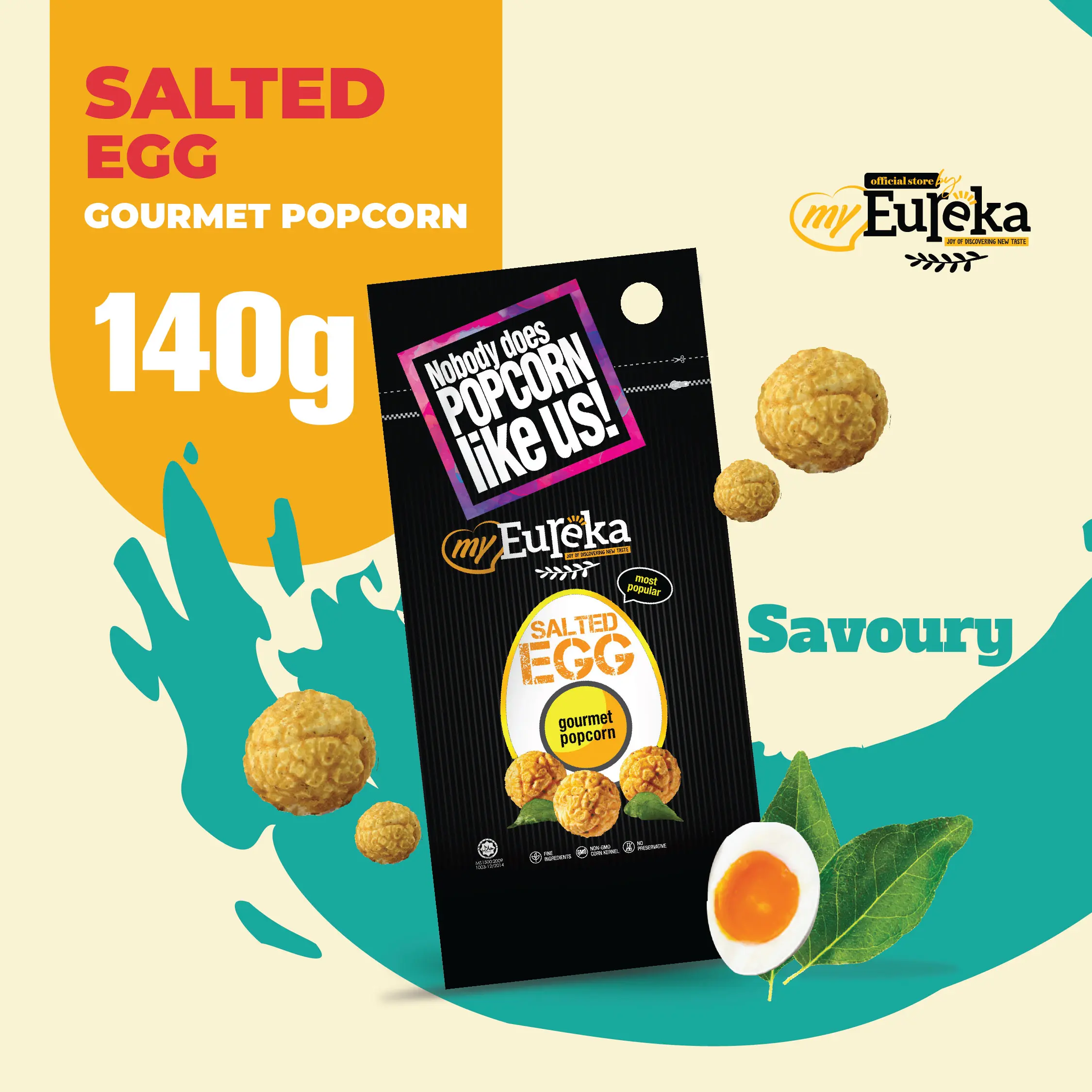 Eureka Salted Egg Gourmet Popcorn 140g Aluminum Pack Savoury Treat