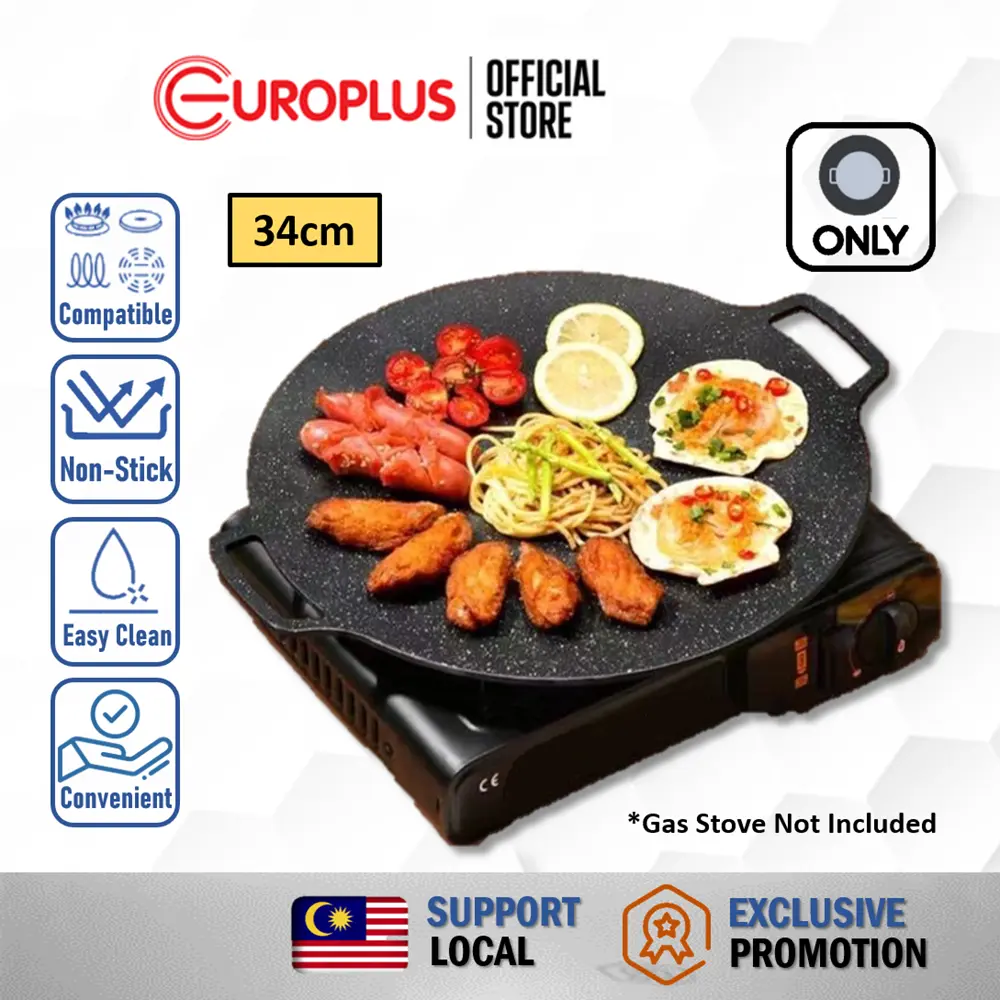 Euroliving 34cm Indoor Outdoor Non Stick Barbeque Roasting Grill Plate Grill Pan for Gas Stove Induction or Ceramic Cooker