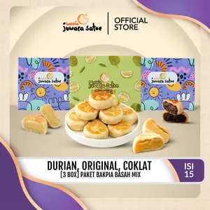 JUWARA SATOE [ 3 BOX ] PAKET BAKPIA BASAH MIX COMBO SPECIAL [DURIAN, COKLAT, ORI ]ISI 15 - OLEH-OLEH KHAS JOGJA