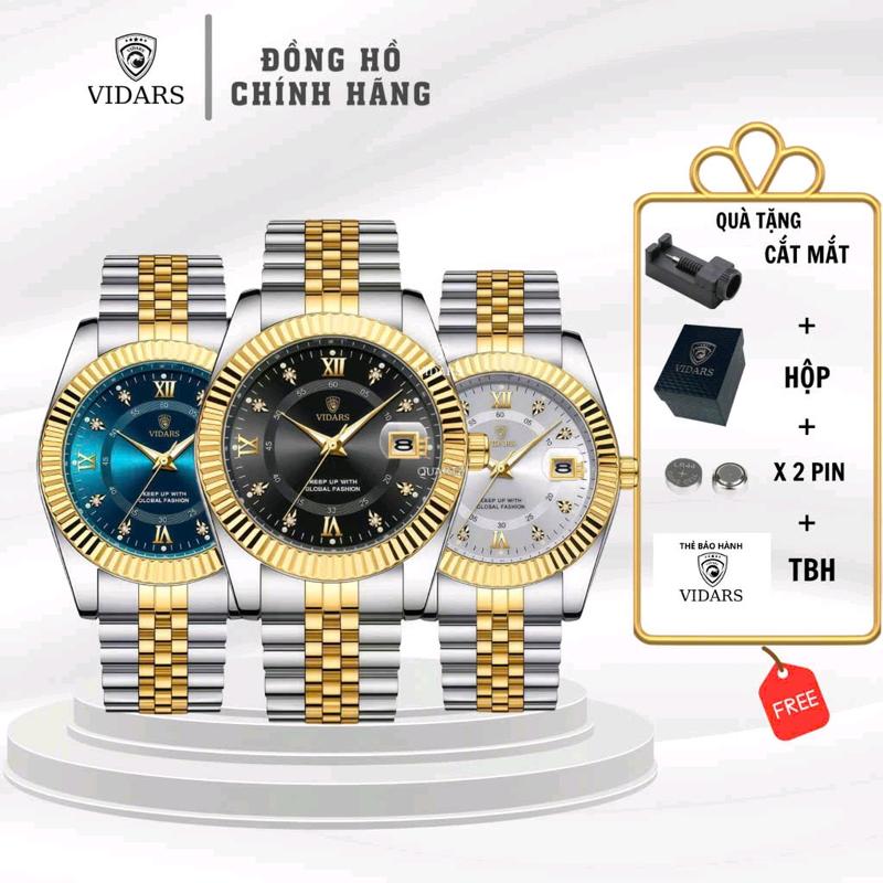 VIDARS STORE Đồng Hồ Nam VIDARS Phong Cách RL Viền Khía Dây Thép Đúc Có Bộ Lịch Thứ Ngày Chống Nước 3ATM