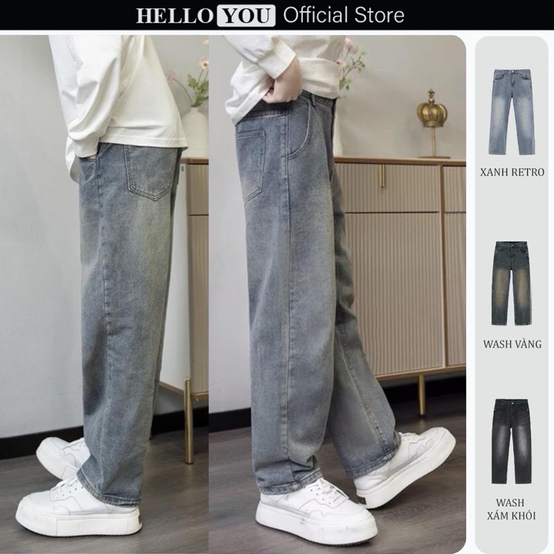Quần jean nam màu RETRO Rêu cạp cao form dáng suông vừa chất vải denim mềm mịn thoáng mát Menswear Pants Có Túi Lưng Cao