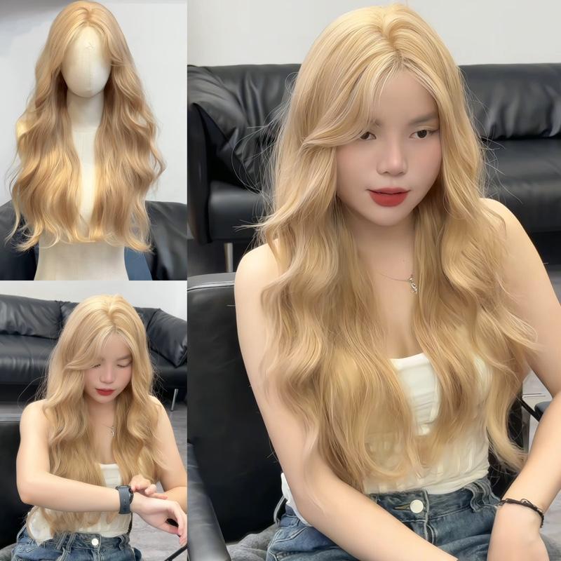 DJX- 15 Tóc giả nữ nguyên đầu xoăn sóng vàng san hô by Dung Ji (65cm)