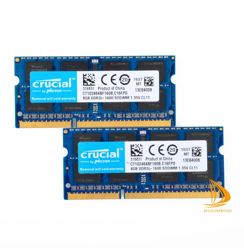 RAM DDR3L máy tính xách tay Crucial, có sẵn trong 1 CÁI, 2 CÁI, 4 CÁI và 10 CÁI, 8GB 1600MHz, PC3L-12800S, 1.35V, 2Rx8, bộ nhớ SO-DIMM 3