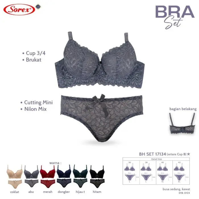 Bra BH Set Sorex 17134 Kawat Busa Sedang Kait 3 (Cup B) 1