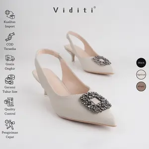 Viditi Crystal Sling Back Heels 4 cm Sepatu Import Wanita | Kerja | Kuliah | Wisuda | Pesta | Kantor Shoes