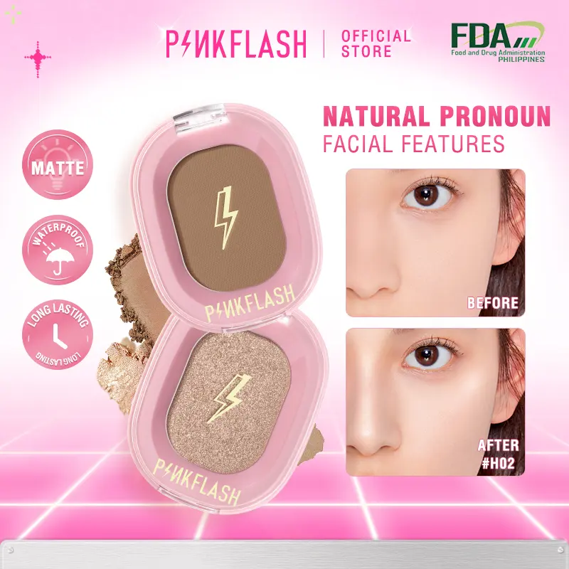 【Buy 3 Get Free Lipstick】PINKFLASH Long-lasting Waterproof Highlighter Easy To Wear Contour Soft Smooth Naturally Shimmer Bronzer Makeup Applicator