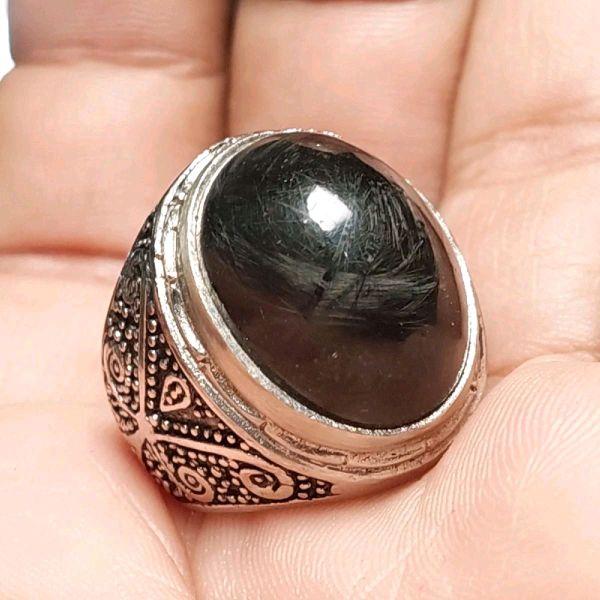 Cincin Pria Bulu Macan Bulugoyang  nempel magnet obsidian Ring Alpaka Super dengan Desain Eksklusif dan Kualitas Terbaik