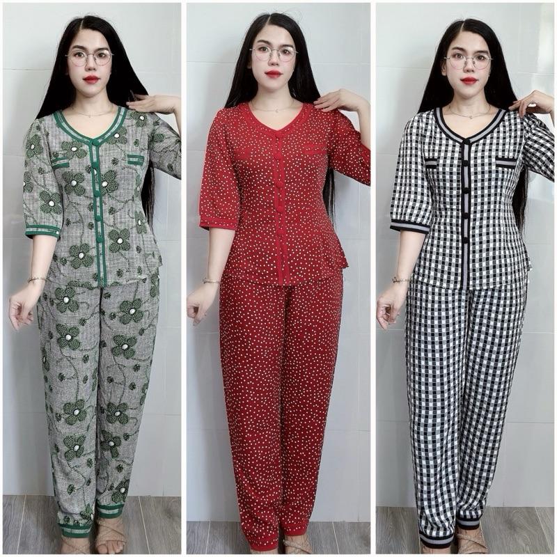  Set Đồ Mặc Nhà Cho Nữ Áo Tay Lỡ Quần dài,Cổ Y Sang Chẳn Chất Vải Mịn Mát-L1 