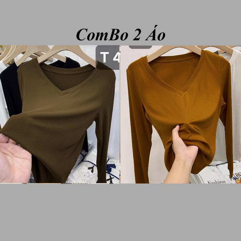  COMBO 2  áo cổ tim dài tay nữ fom xuông chất tăm hàn 