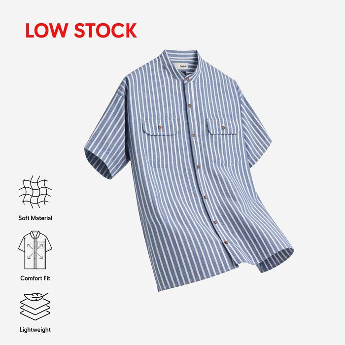 Gambar DUHA Baju Koko Linen Stripes Lengan Pendek - Blue White - Sayf - L dari Duha Muslim Wear Kota Tangerang Tokopedia