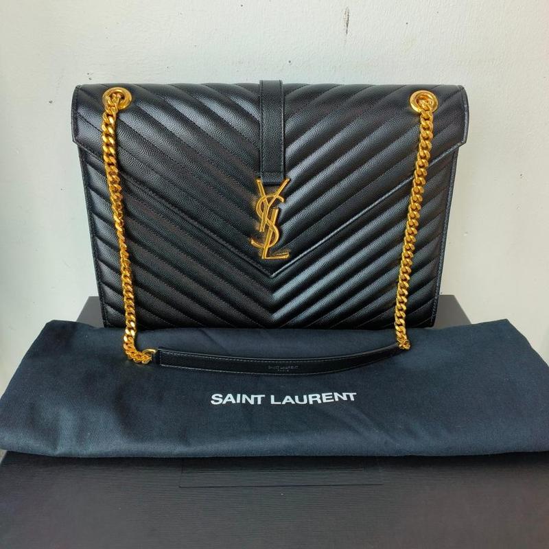 (Preowned) Reu 18295 Saint Laurent - Envelope Large In Quilted Grain De Poudre Embossed Leather 0