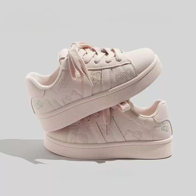 Giày thể thao kabi thêu có hai màu trắng và hồng nữ