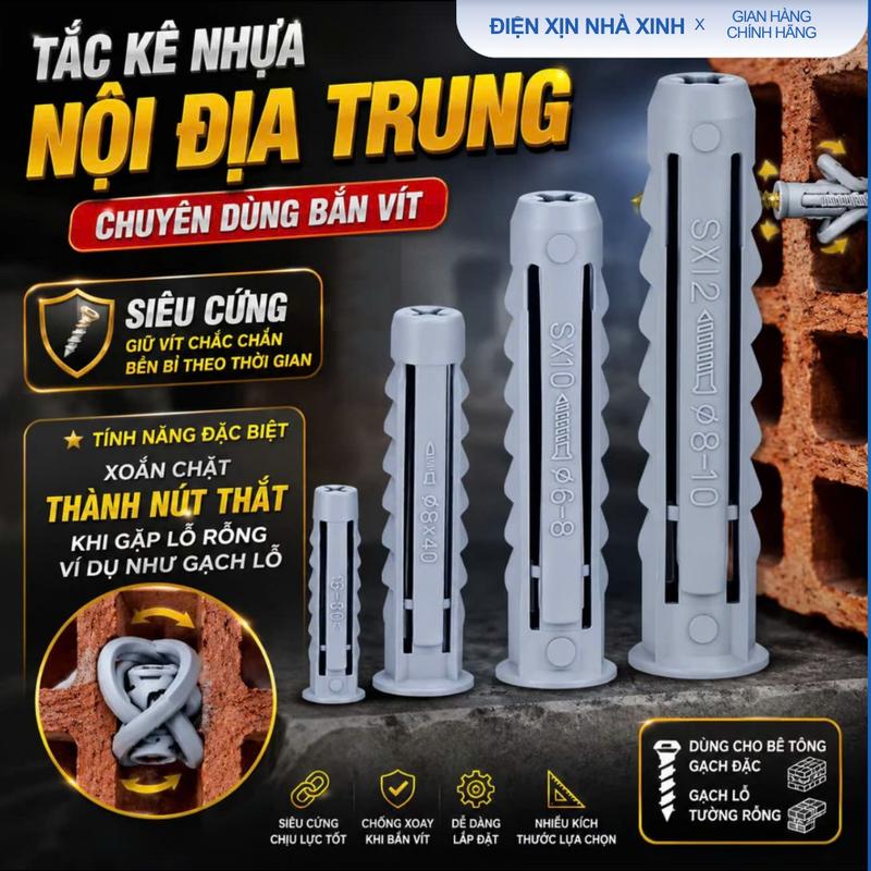 Tắc Kê Nhựa Nội Địa Trung Siêu Bền Size M6/8/10/12/14 Nhựa PP Cao Cấp Bám Chắc…
