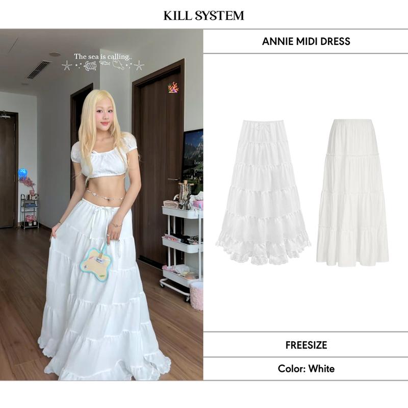 Chân váy dài hai lớp nhiều tầng ANNIE phối ren -  KILLSYSTEM