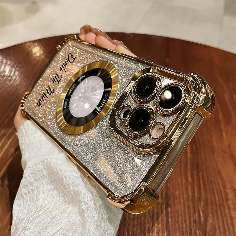 Bột lấp lánh bốn góc, thiết kế tên chống sốc, ốp điện thoại di động, thích hợp cho iphone 15 pro max 14 pro 13 12 pro max, mới