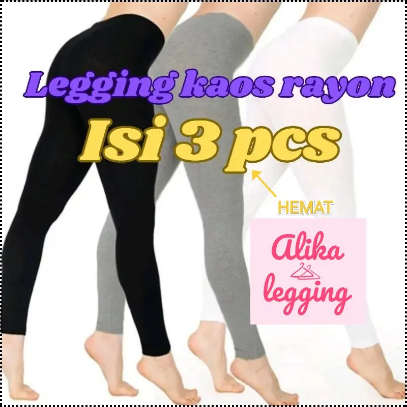3 PCS Celana Legging Bahan Kaos Rayon Legging Panjang Kaos Rayon Adem Soft Wanita Dewasa Fit Lembut Standar Tebal Nyaman Santai anggun regular daily ❤ hitam regular zumba putih simple cuci kering
