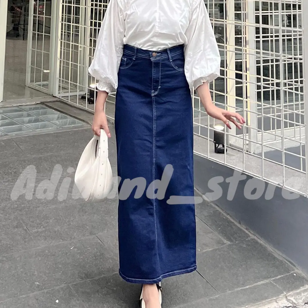 rok jeans wanita panjang rok jeans theana skrit