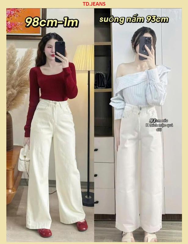  "Td.Jeans" Quần jean ống suông nữ có phiên nấm và thường jeans cạp cao phong cách style 