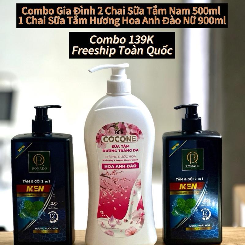ComBo Gia Đình - 2 Chai Sữa Tắm Gội 2in1 Hương Nước Hoa Nam Cao Cấp 500m Chai - 1 Chai Sữa Tắm Đương Thể Hương Hoa Anh Đào 900ml