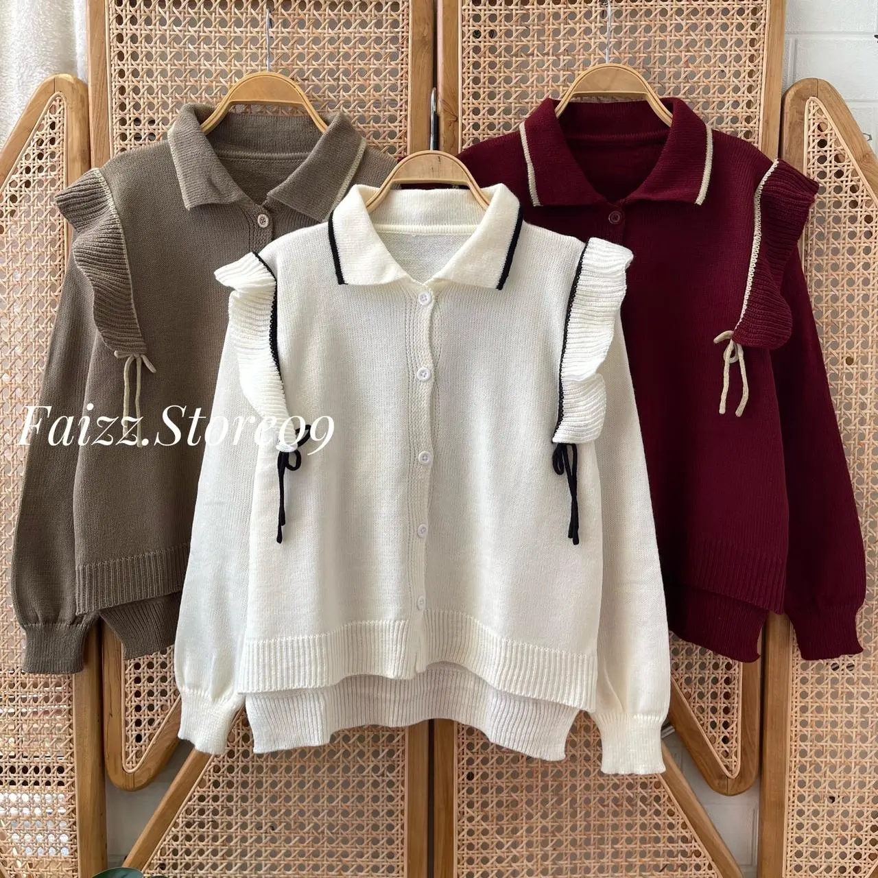 Alidah Cardigan Rajut Kancing Motif Tali Wanita Lengan Panjang Kekinian Atasan Knitwear Outer Kardigan Baju